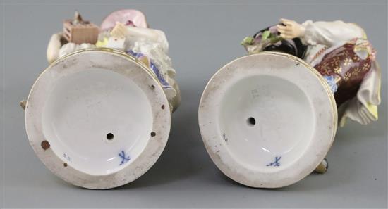 Two Meissen figures of a boy with a bird nest and girl with a bird cage, late 19th century, H. 18cm, minor losses